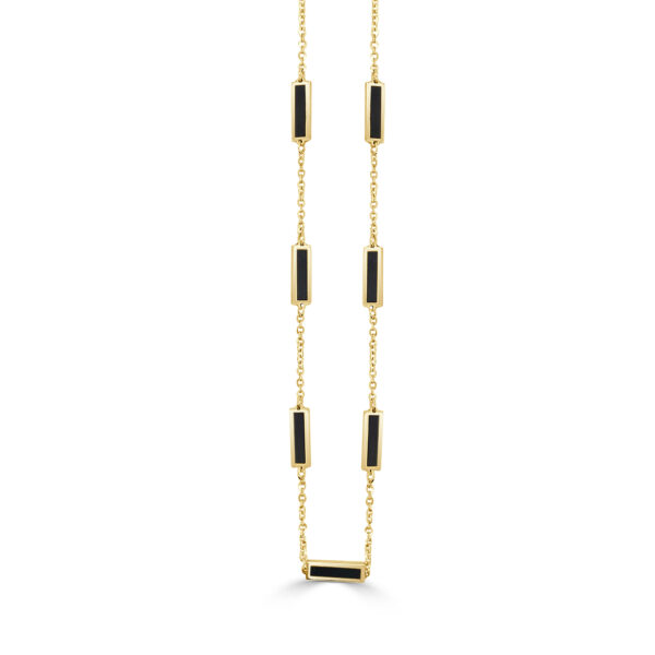 Yellow gold black onyx inlay necklace