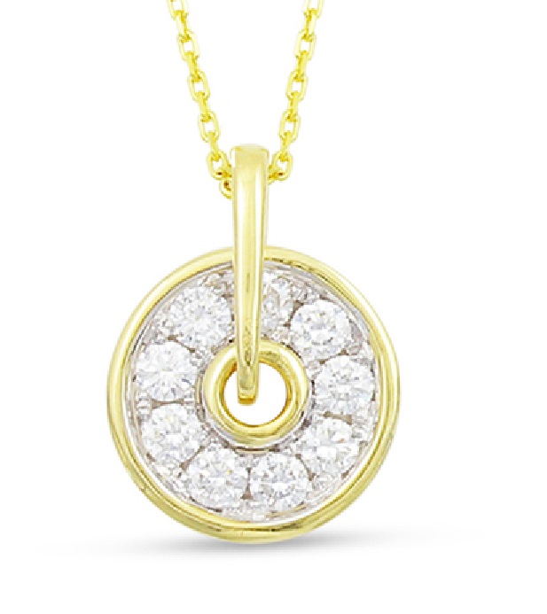 Yellow gold spinning diamond pendant necklace